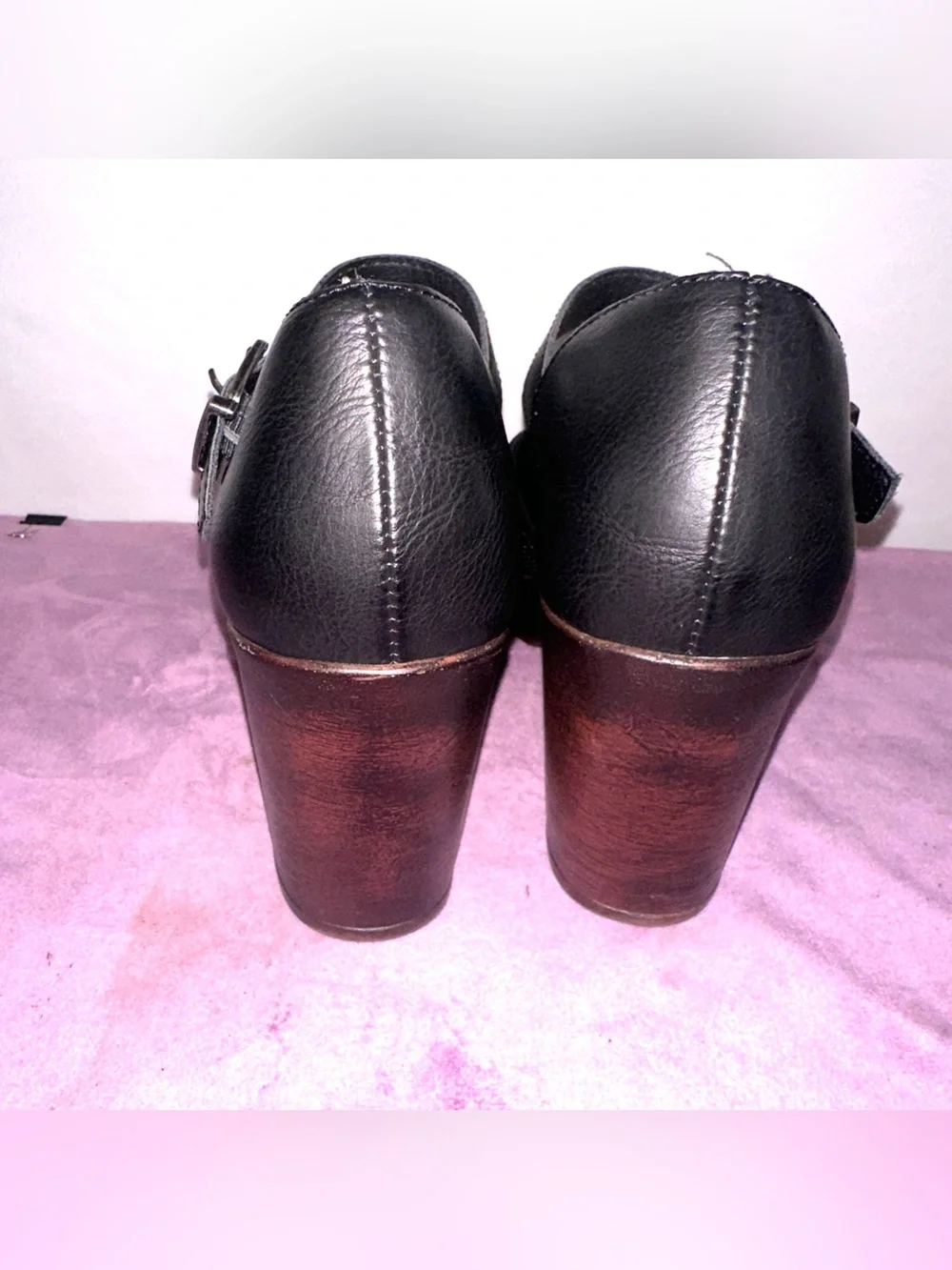 Women’s b.o.c. Size 9 Black Mary Jane Platform Heels with 3” Wood-Tone Heels